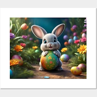 Easter bunny with artistic Easter eggs Posters and Art